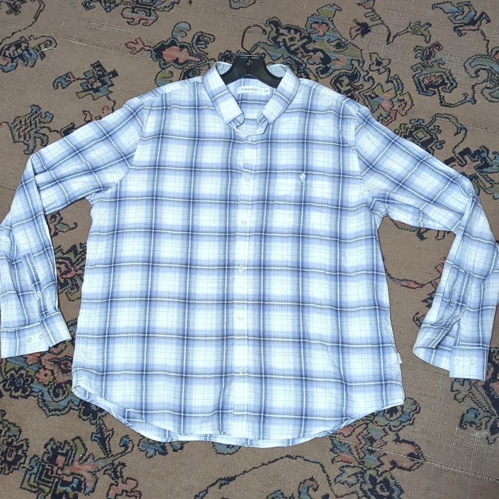 Mens CALVIN KLEIN Light purple , blue Gray Plaid Dress Shirt Size L